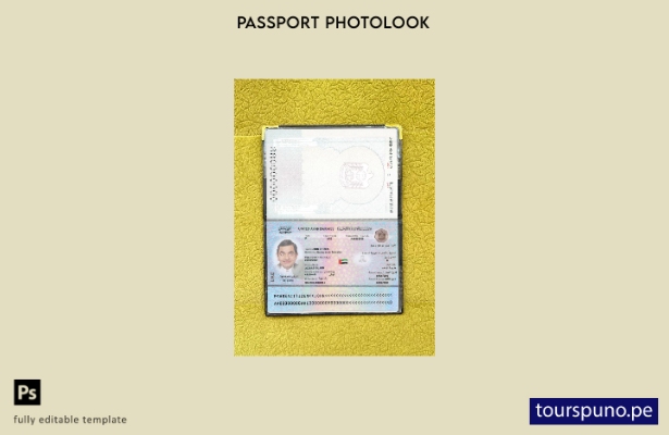 listo para imprimir la plantilla de presentación fotográfica del pasaporte de lo